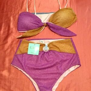 🤩 NWT Chio Lurex Colorblock  Bikini 👙 Two Piece In Purple & Gold Large 👙